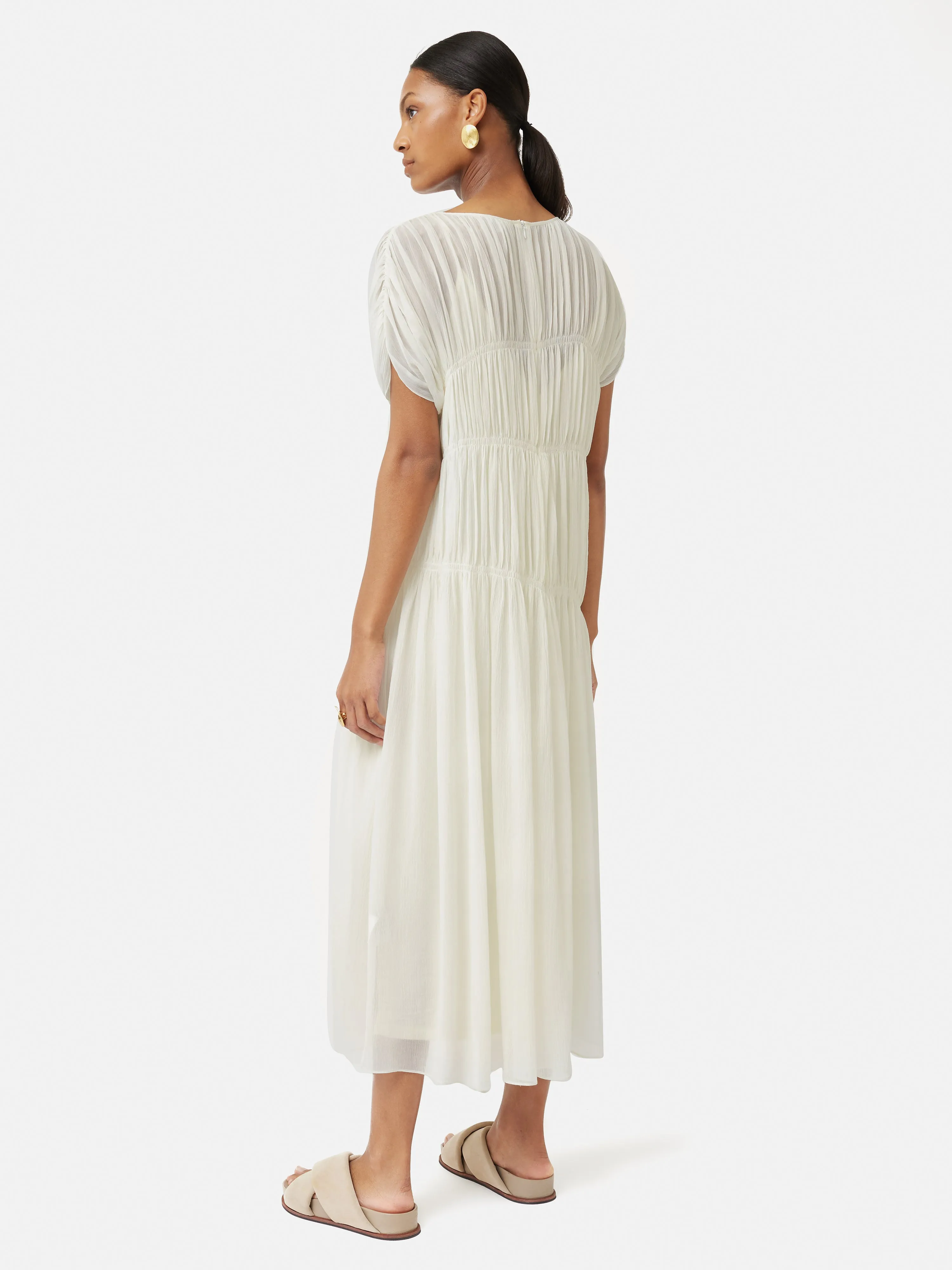 Gauze Viscose Ruched Dress | Cream