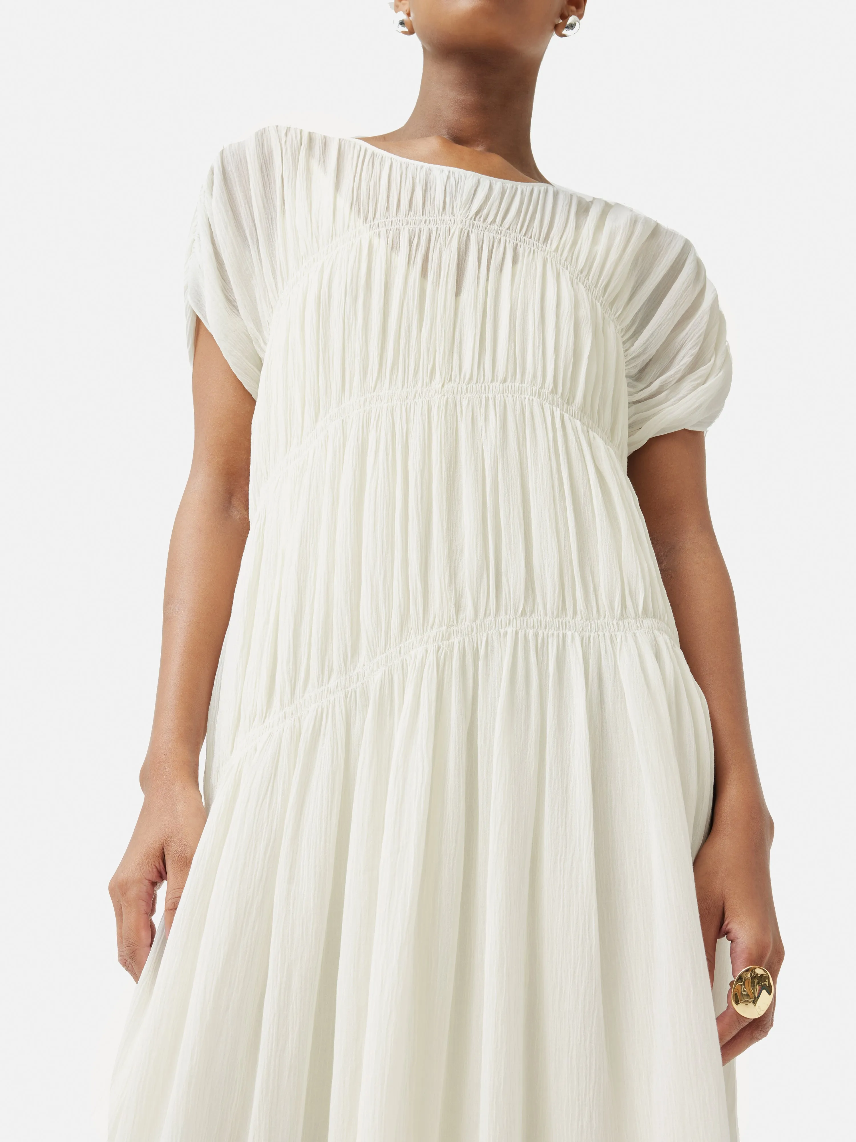 Gauze Viscose Ruched Dress | Cream