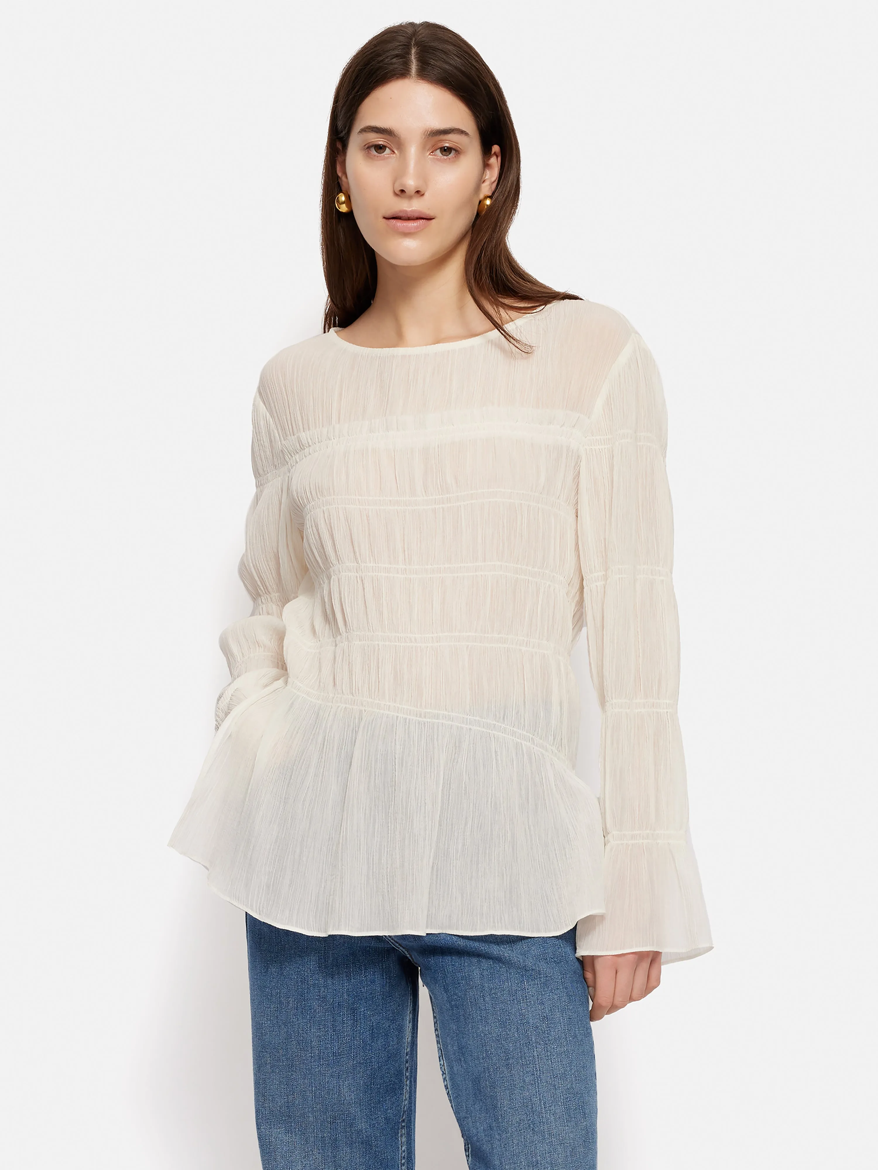 Gauze Viscose Ruched Top | Ivory