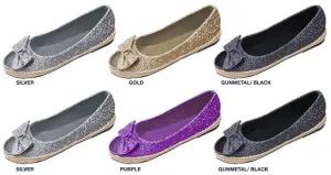 girls glitter peep toe flats with matching bow & espadrille bottom Case of 36