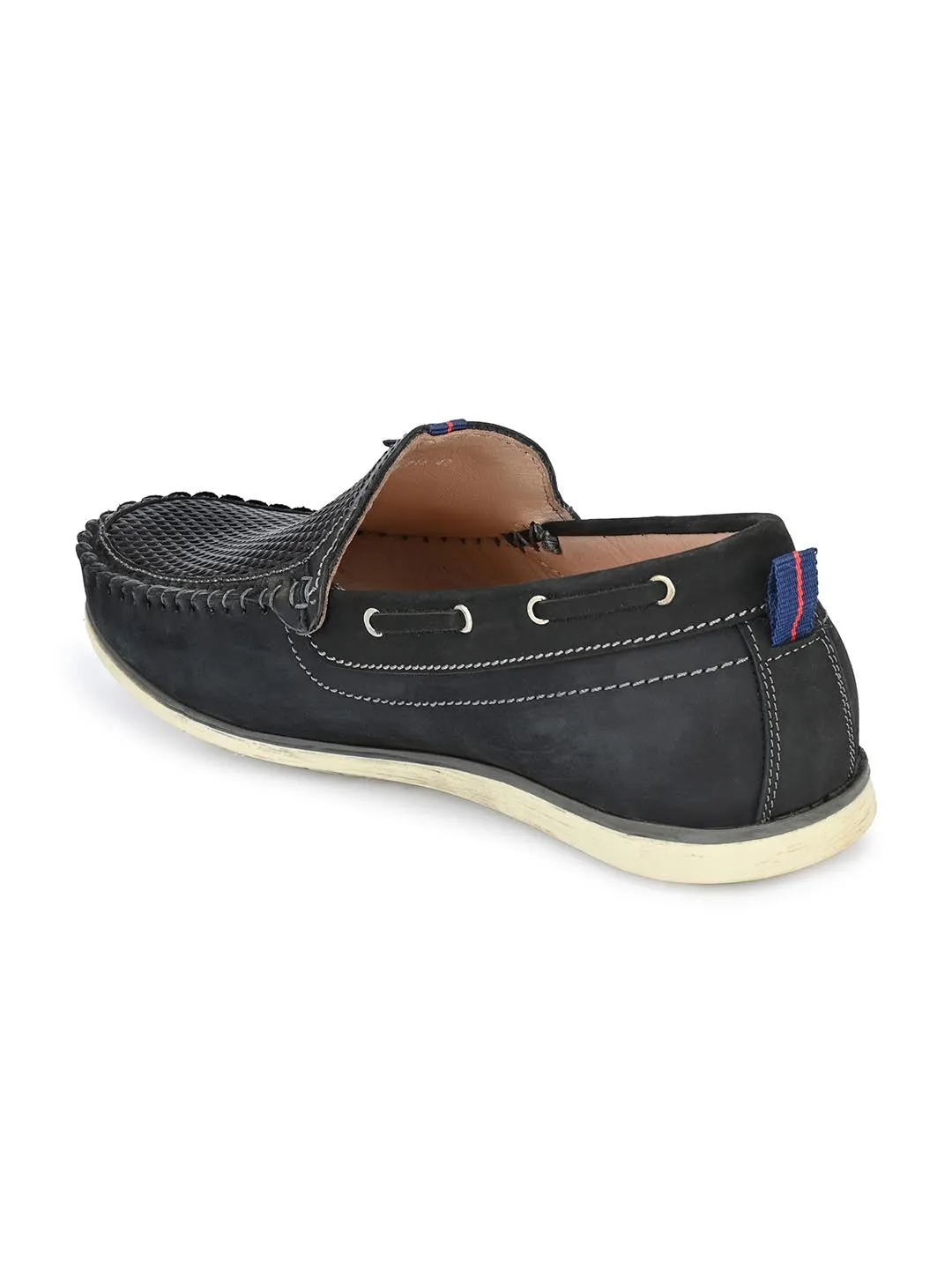 Hitz Men's Black Leather Moccasins Boat Shoes