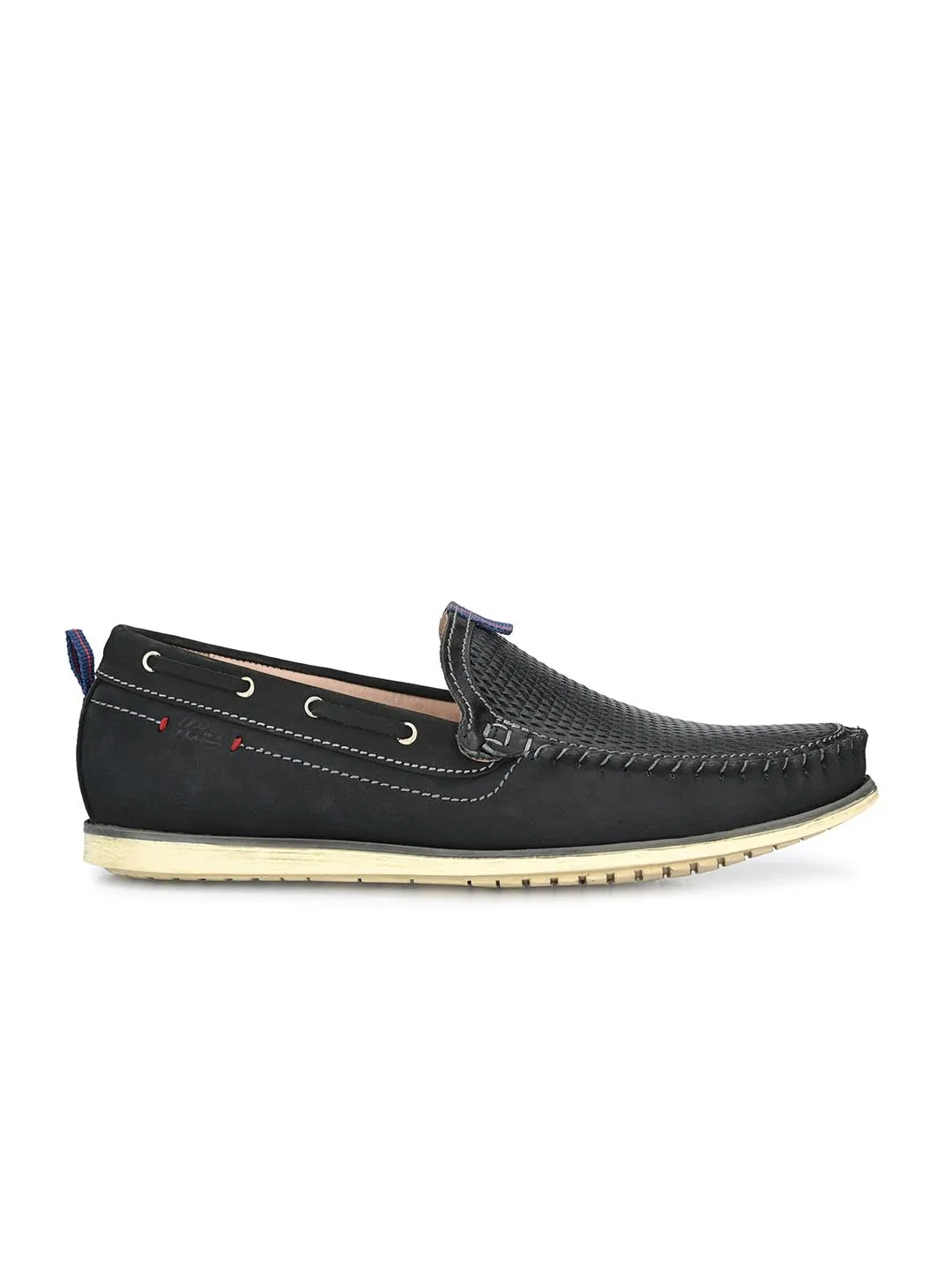 Hitz Men's Black Leather Moccasins Boat Shoes