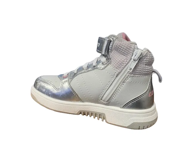 Lotto girls' high sneakers with zip and elastic lace Roket AMF III Mid Metal 218172 9F2 mushroom grey-white-silver