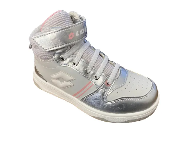 Lotto girls' high sneakers with zip and elastic lace Roket AMF III Mid Metal 218172 9F2 mushroom grey-white-silver