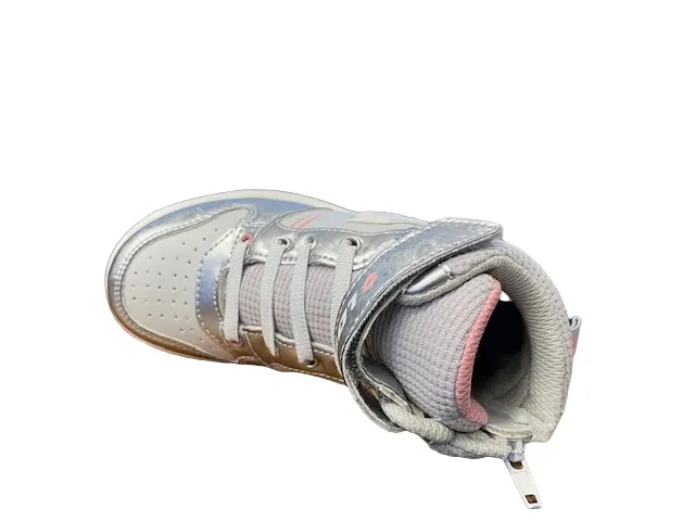 Lotto girls' high sneakers with zip and elastic lace Roket AMF III Mid Metal 218172 9F2 mushroom grey-white-silver