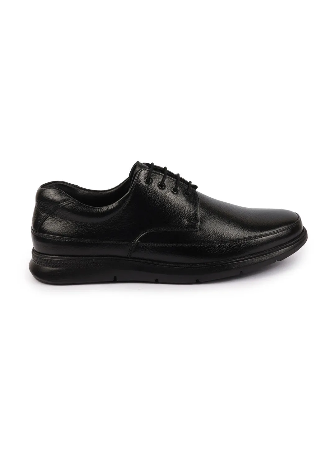 Men Black Genuine Burnish Leather Formal Dress Lace Up Flat Heel Shoes For Office|Work