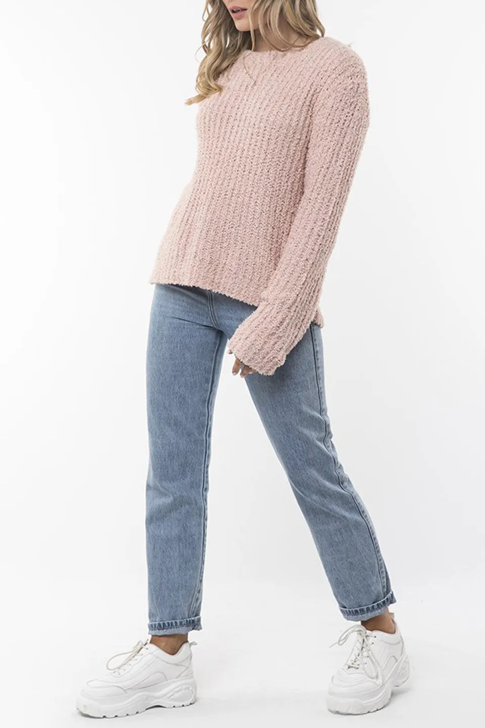 Nude Flutter Rib Knit Crew Jumper