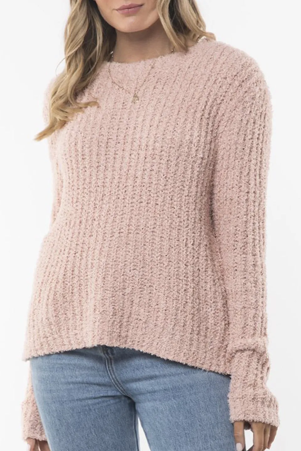 Nude Flutter Rib Knit Crew Jumper