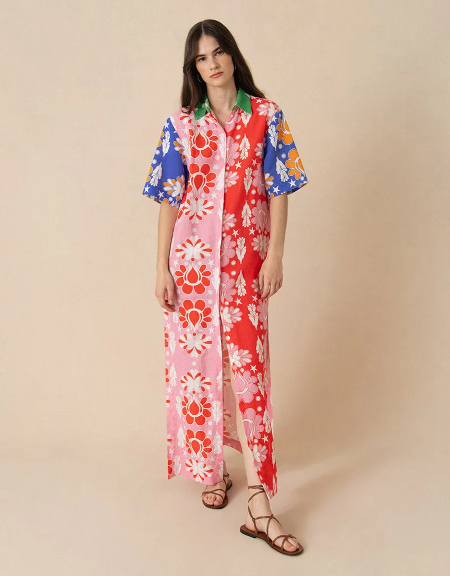 Penny Linen Maxi Dress - Geo Flower Multi - SALE