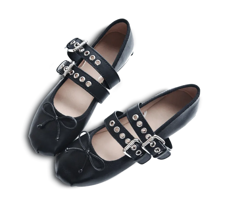 Rina Buckled Lace-up Ballet Flats