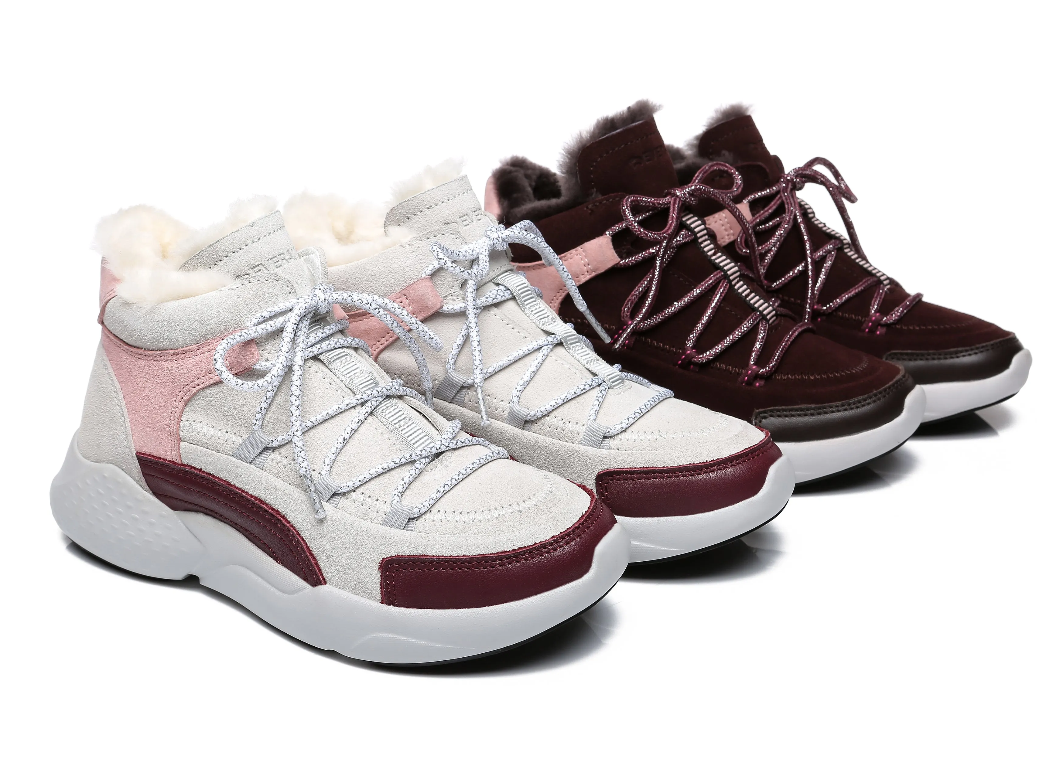 Sheepskin Lace-Up Sneakers Women Pink Jelly