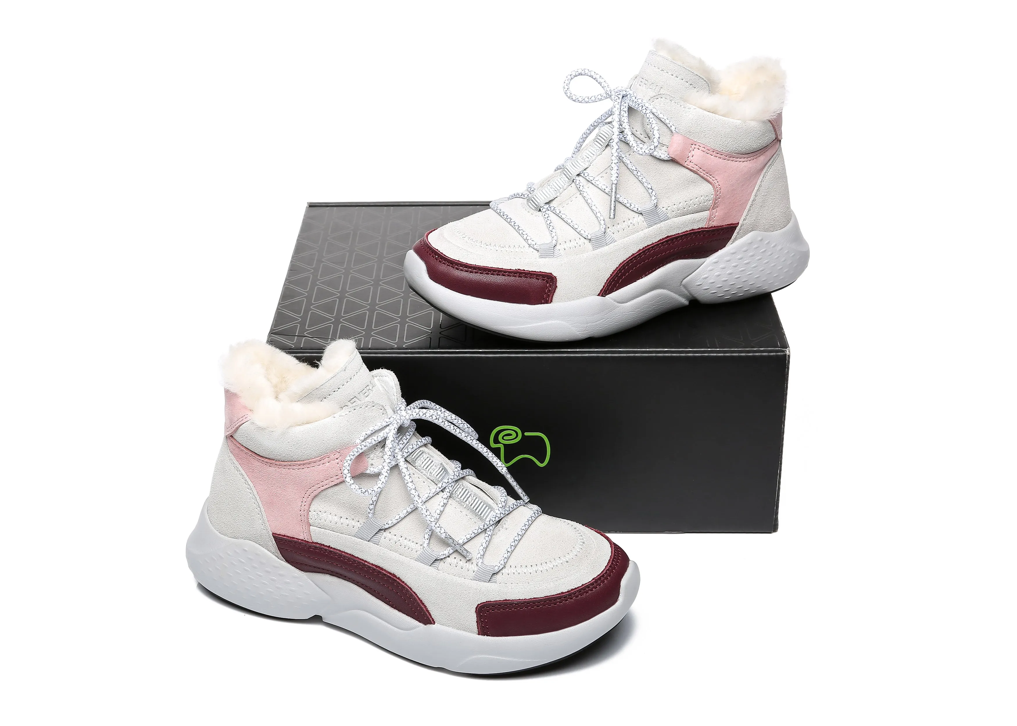 Sheepskin Lace-Up Sneakers Women Pink Jelly