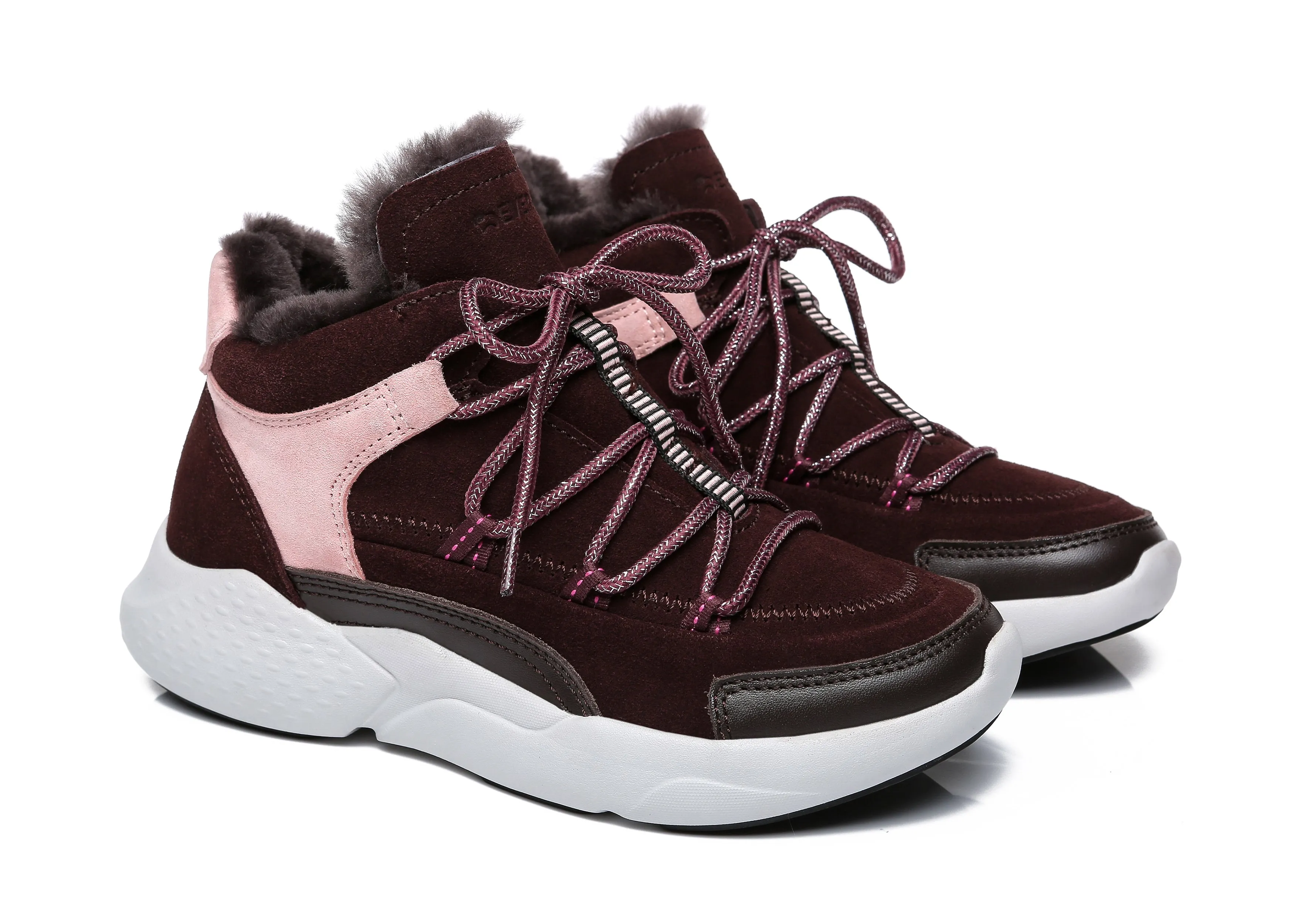 Sheepskin Lace-Up Sneakers Women Pink Jelly