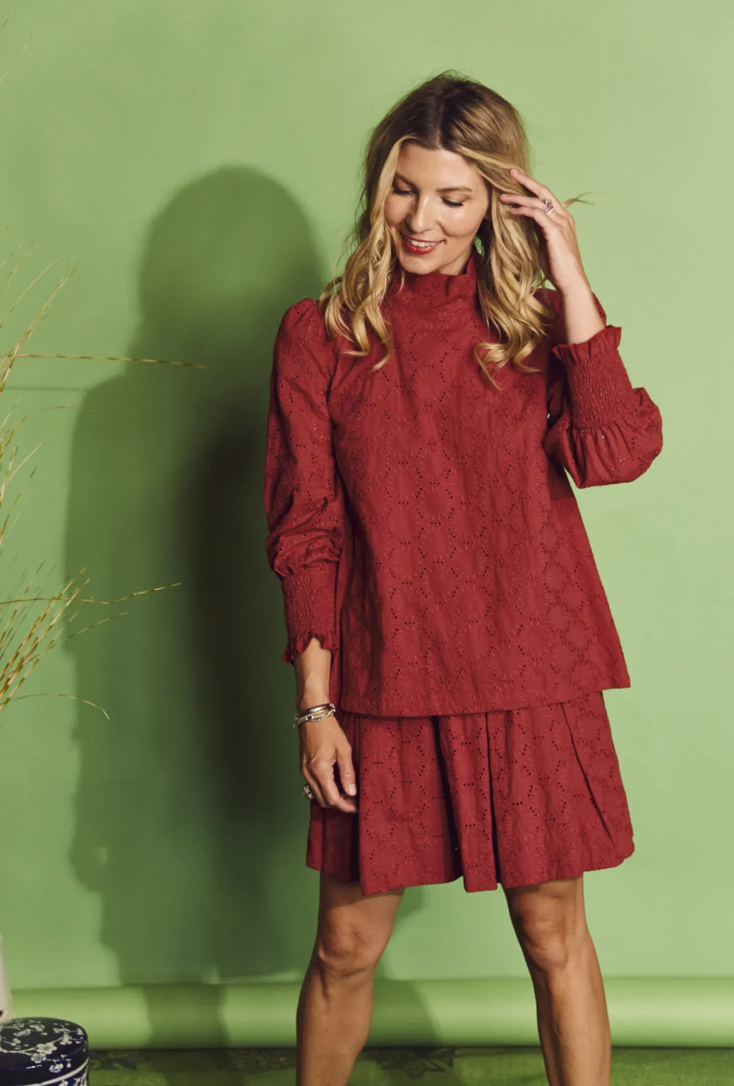 Smocked MINI Skirt - Crimson Eyelet