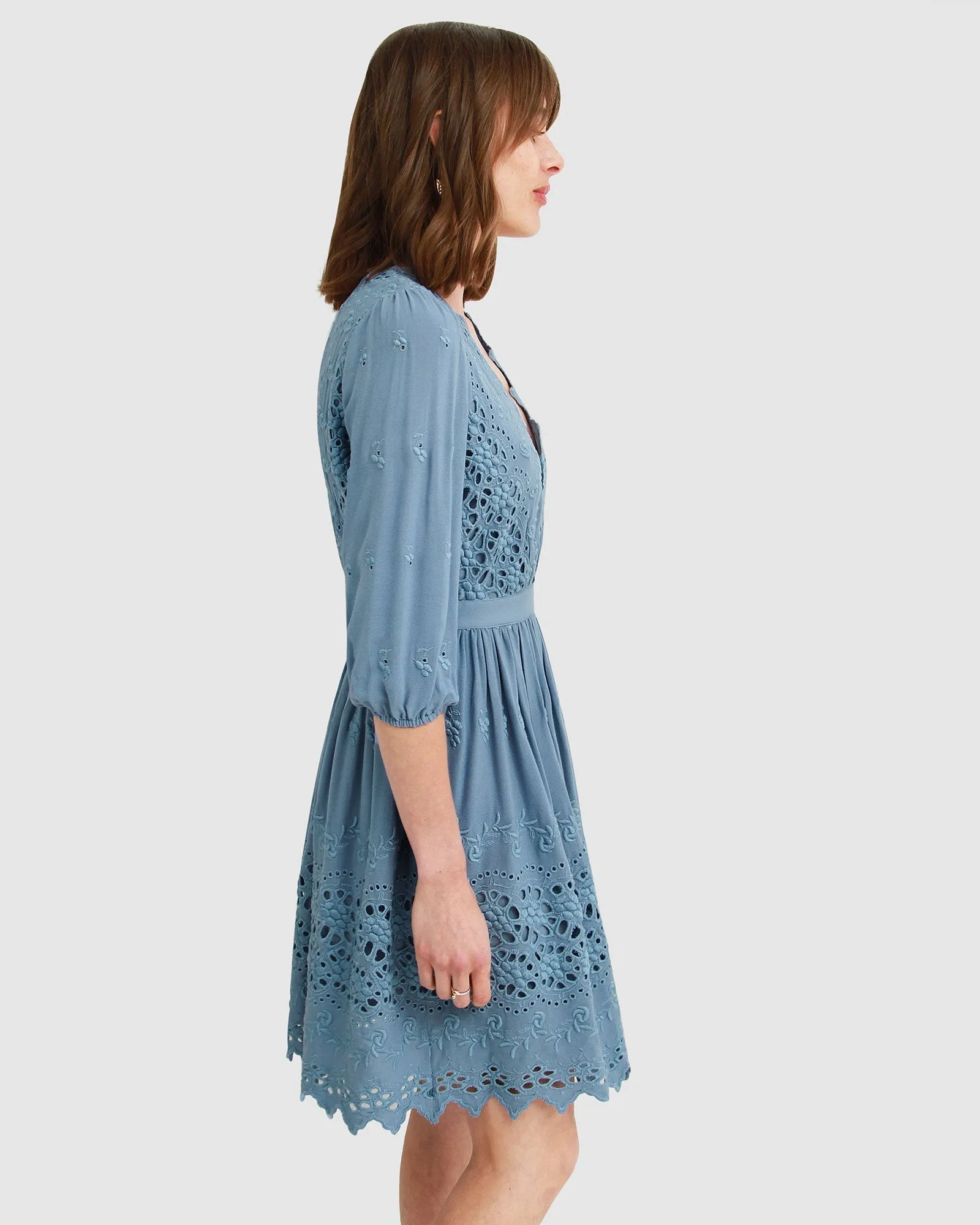 Sweet Talk Eyelet Mini Dress - Dusty Blue