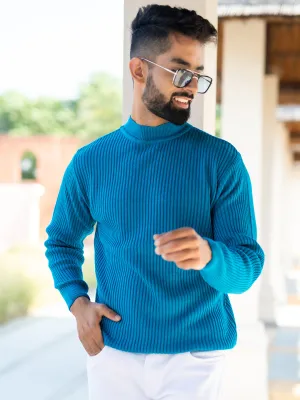 Teal Blue Color Turtle Neck Sweater