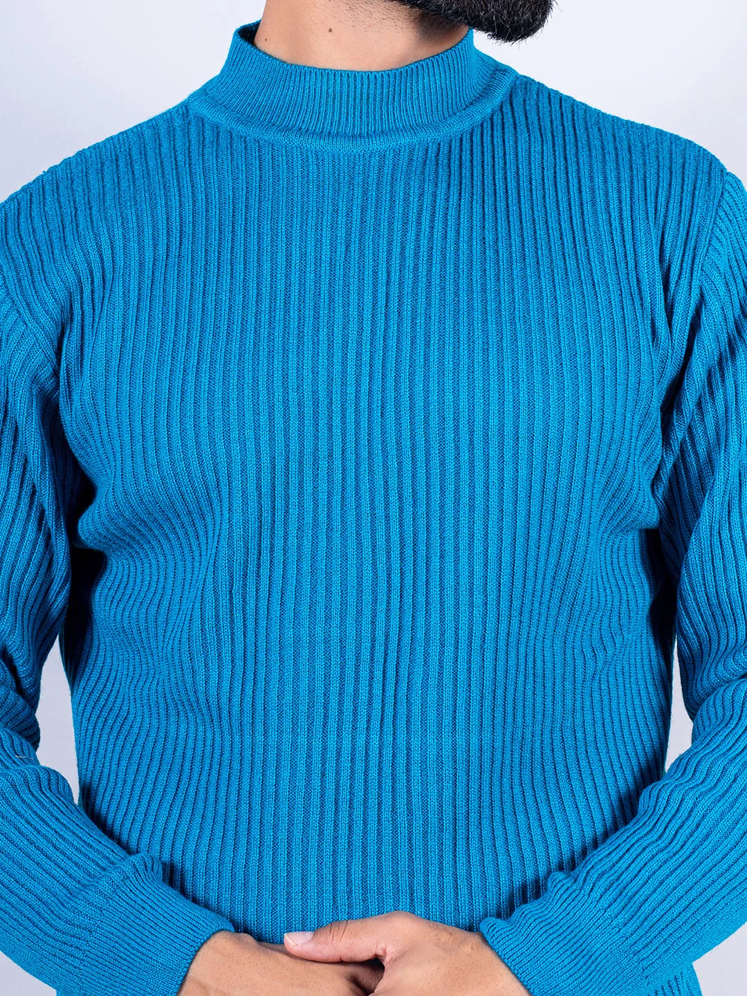 Teal Blue Color Turtle Neck Sweater