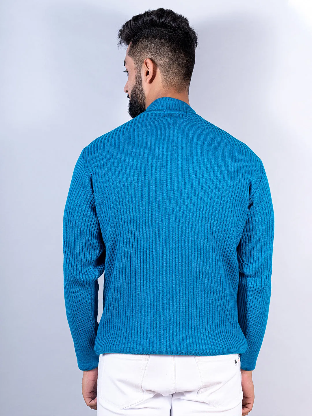 Teal Blue Color Turtle Neck Sweater