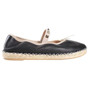 Valentino Black Leather Rockstud Espadrille Ballerina Flats - 38 / 8