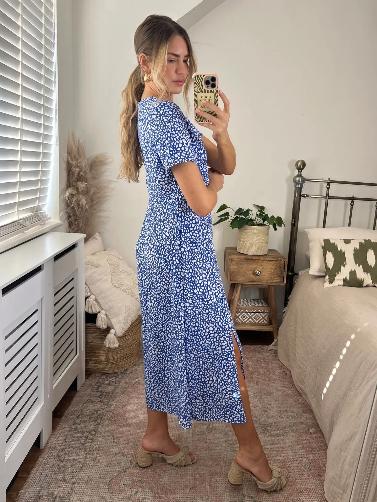 Winnie V Neck Midi Dress /  Blue Spot