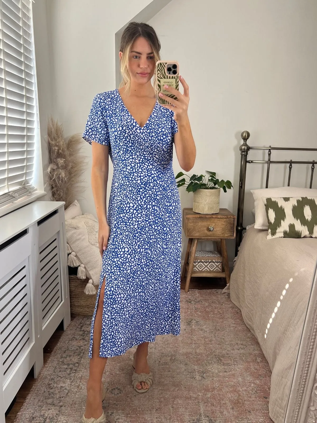 Winnie V Neck Midi Dress /  Blue Spot