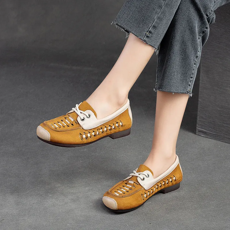 Women Hollow Breathable Leather Soft Flats