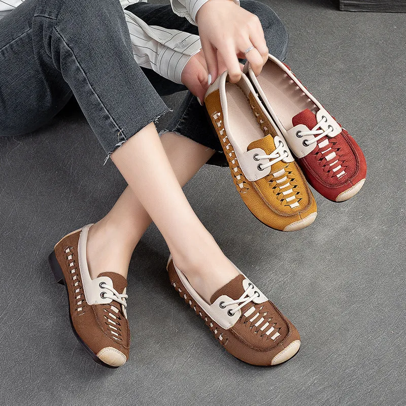 Women Hollow Breathable Leather Soft Flats