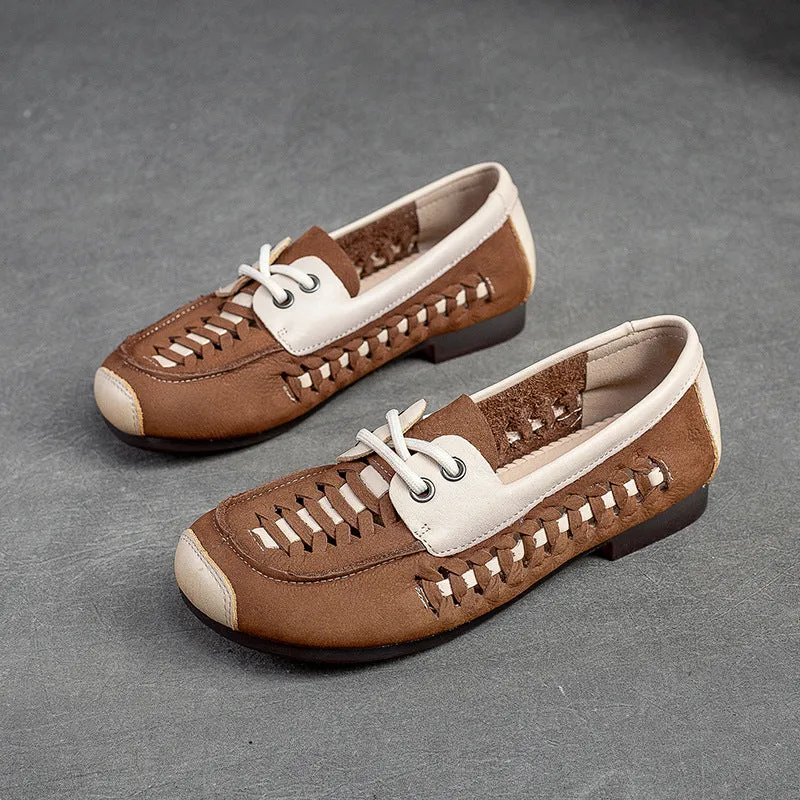 Women Hollow Breathable Leather Soft Flats