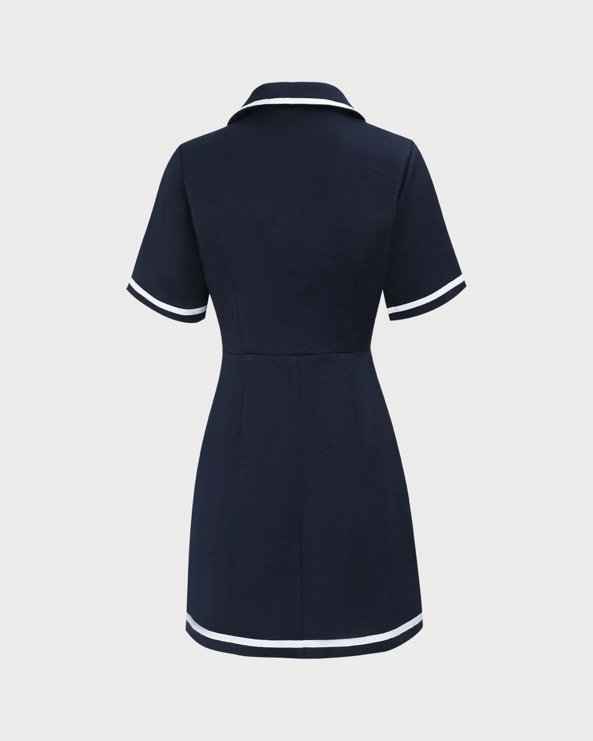 Women's Navy Lapel Contrasting Mini Dress